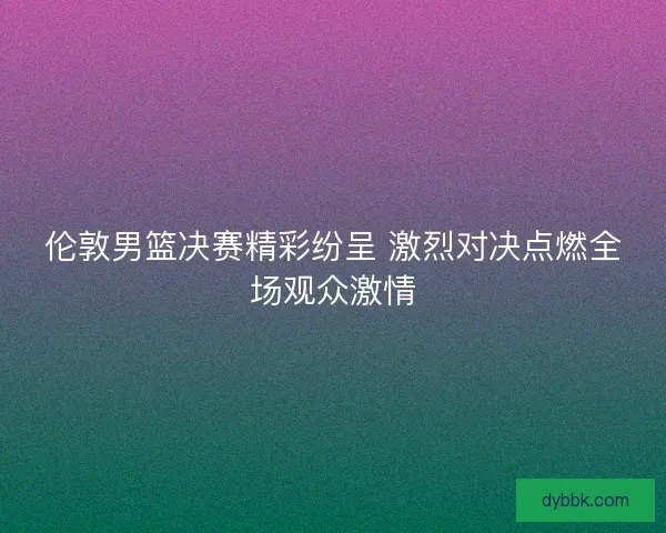 伦敦男篮决赛精彩纷呈 激烈对决点燃全场观众激情